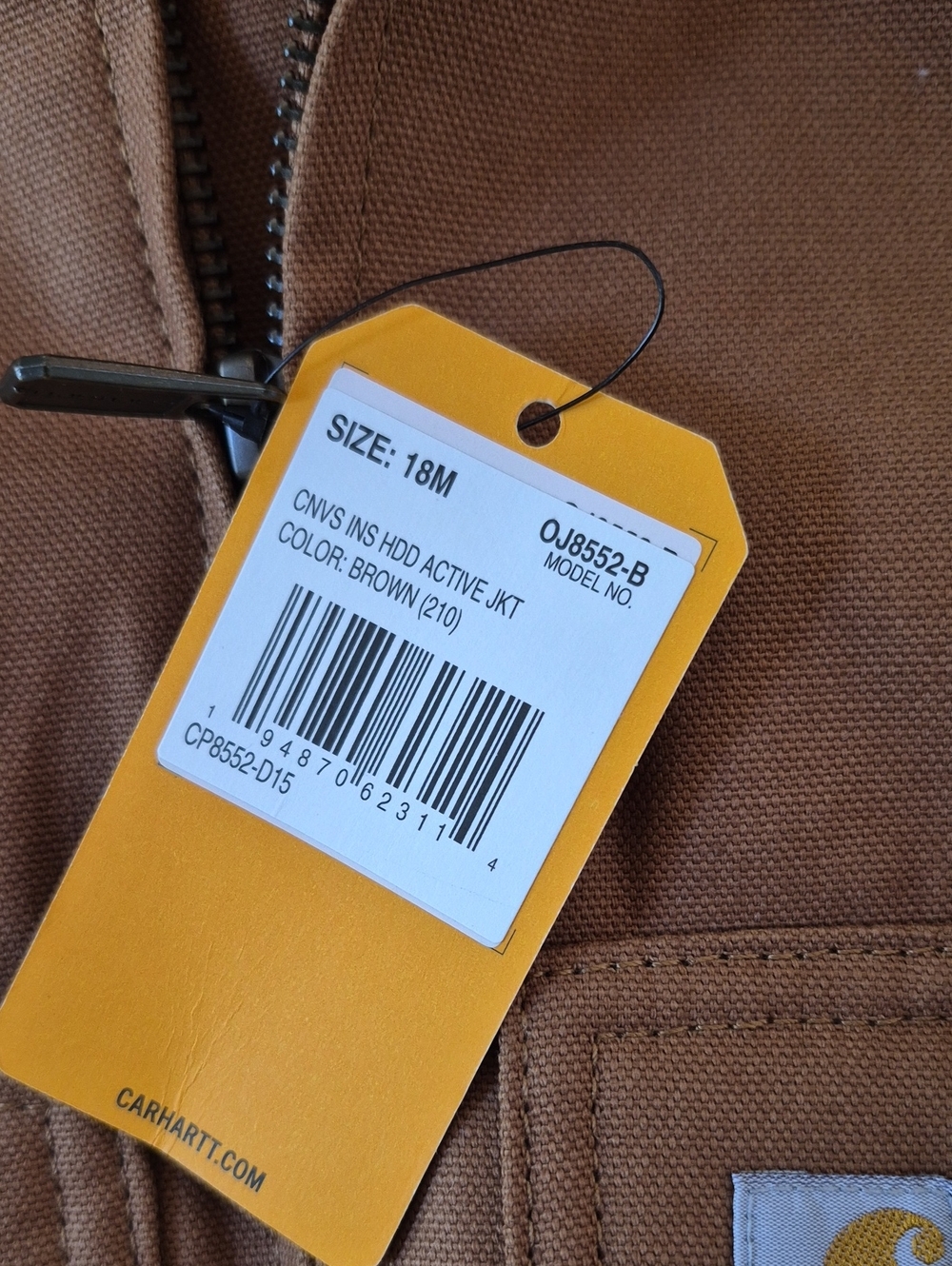 CARHARTT 18M Canvas Insulated Hooded Active Jacket NWT Brown - Picture 5 of 6